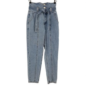 Nasty Gal Mom Skinny Ankle Jeans High Rise Medium Wash Denim Tie Belt